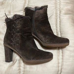 Fall brown heels lace up sides. Super comfortable.